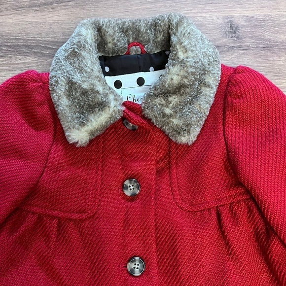 Cherokee Red Dress Coat with Faux Fur Collar 2T - Picture 2 of 10